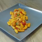 Daniele Cui: malloreddus con aglio, olio, peperoncino e bisque di scampi